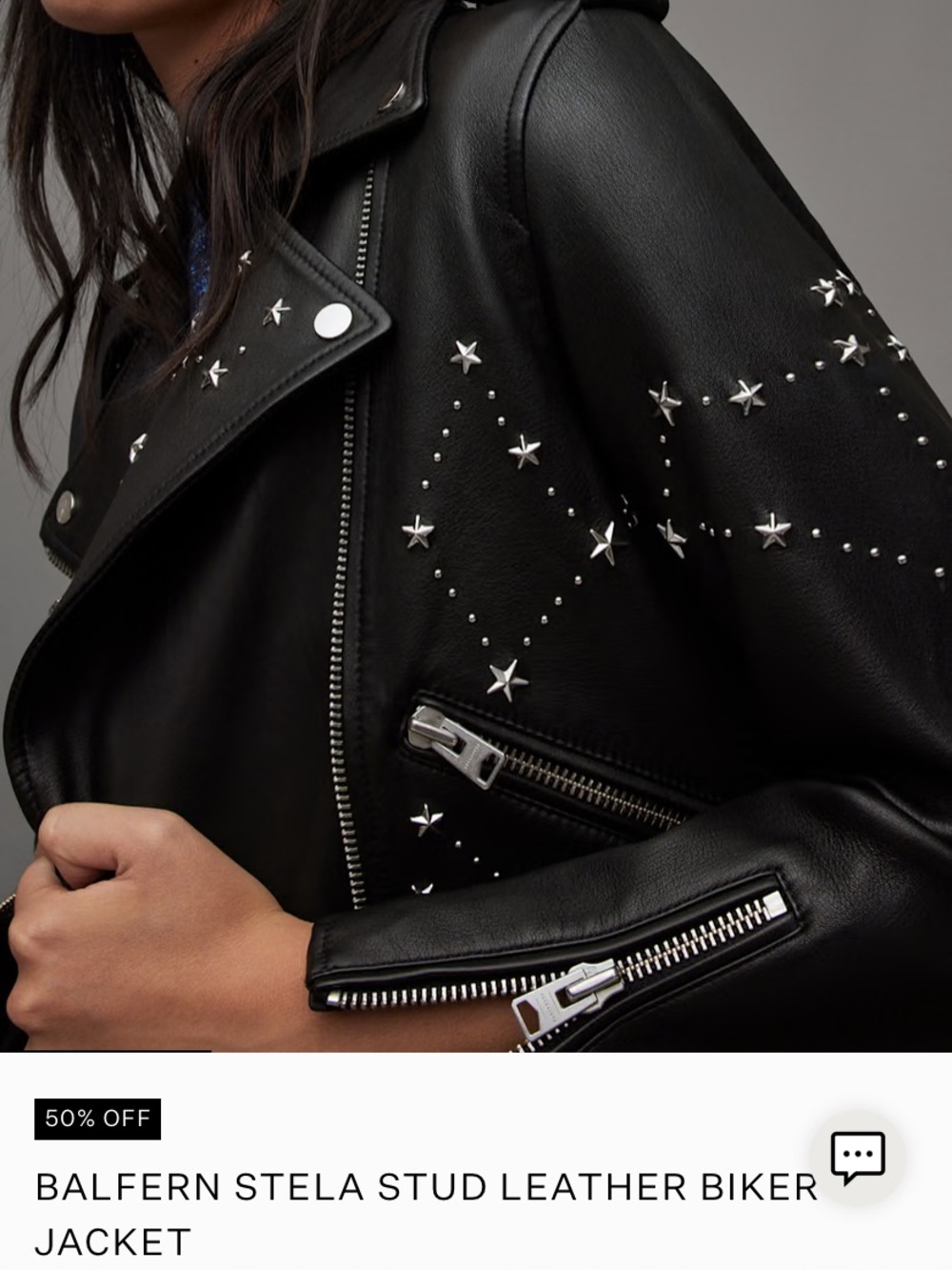 all saints leather balfern stela star studded moto jacket biker us 12 - Picture 3 of 14